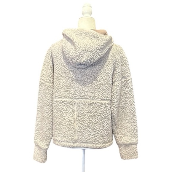 Prana Permafrost Half Zip Sherpa High Pile Hoodie Sweater Pocket Pullover Cream - Picture 8 of 12
